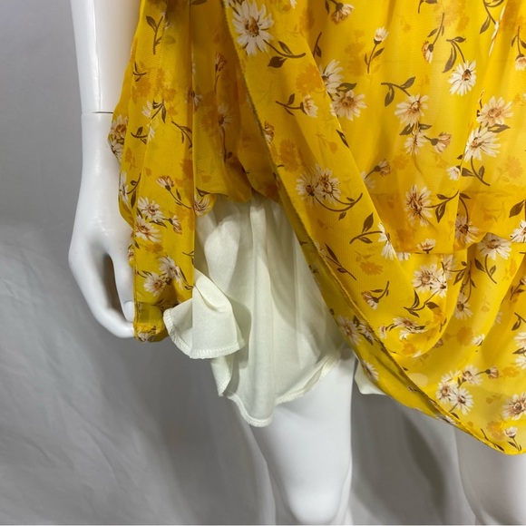 Forever 21 Yellow Floral Print Bubble Tiered Sleeveless Mini Dress - Picture 5 of 7
